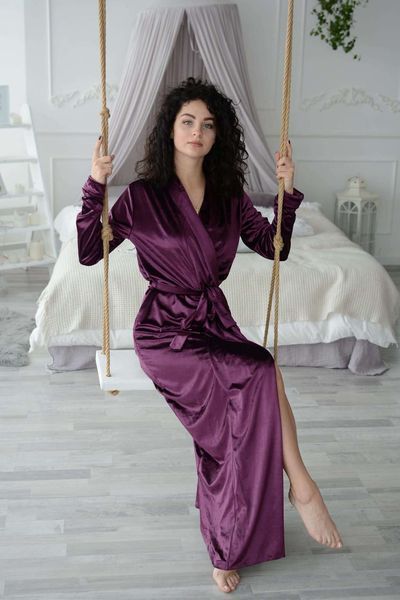 Халат довгий жіночий велюровий колір сливовий - Xl-XXL 1602854691009