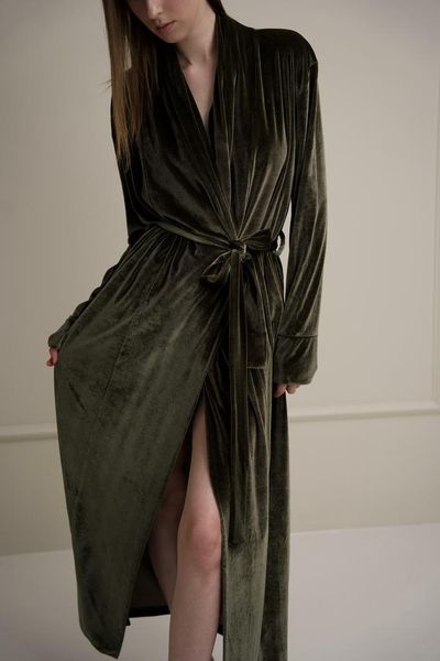 Халат довгий жіночий велюровий оливка - Xl-XXL 16699933316095