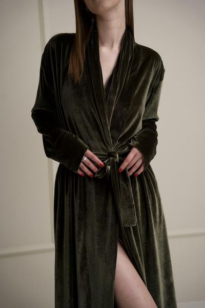 Халат довгий жіночий велюровий оливка - Xl-XXL 16699933316095