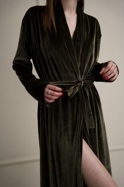 Халат довгий жіночий велюровий оливка - Xl-XXL 16699933316095
