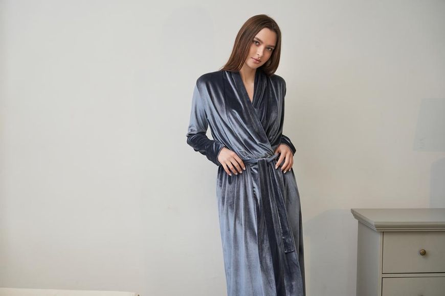 Халат довгий жіночий велюровий сірий - Xl-XXL 1669993193619