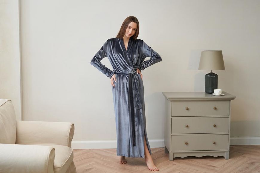 Халат довгий жіночий велюровий сірий - Xl-XXL 1669993193619