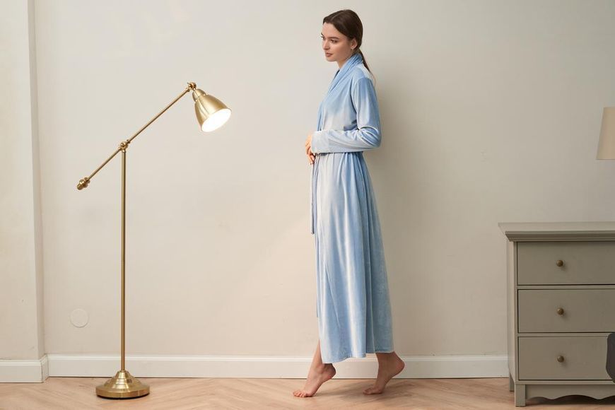 Халат довгий жіночий велюровий голубий - Xl-XXL 16699930520651
