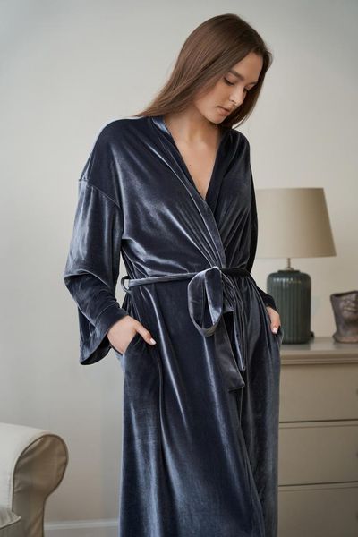 Халат кімоно довгий жіночий велюровий сірий. - Xl-XXL 16699920210462