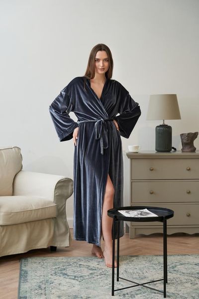 Халат кімоно довгий жіночий велюровий сірий. - Xl-XXL 16699920210462