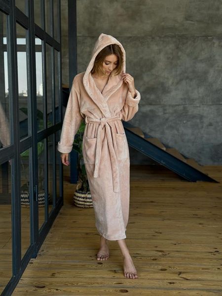 Жіночий халат з капюшоном махровий плюшевий теплий ХL-XXL 1727258418351