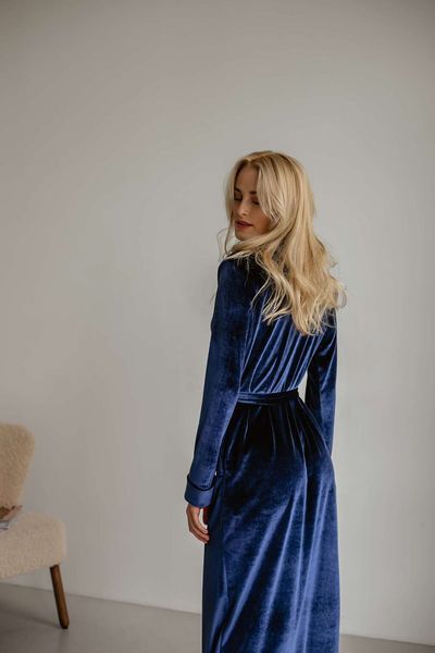Халат довгий жіночий велюровий синій Xl-XXL 1602853543279