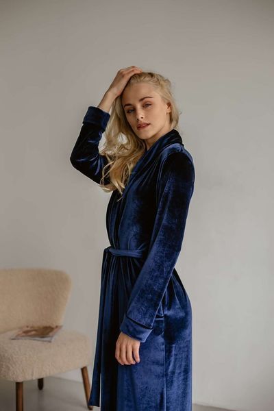 Халат довгий жіночий велюровий синій Xl-XXL 1602853543279