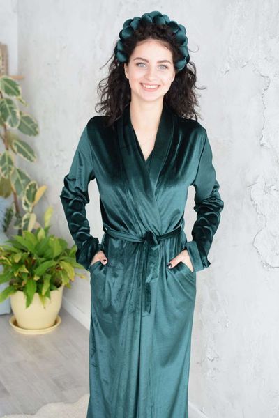 Халат довгий жіночий велюровий зелений - Xl-XXL 1602854584191